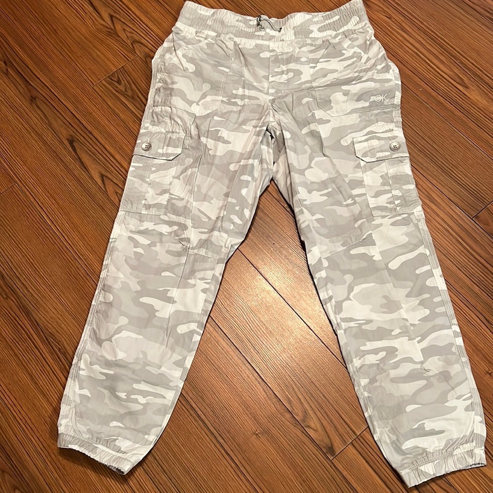 Calvin Klein white and gray camo pants